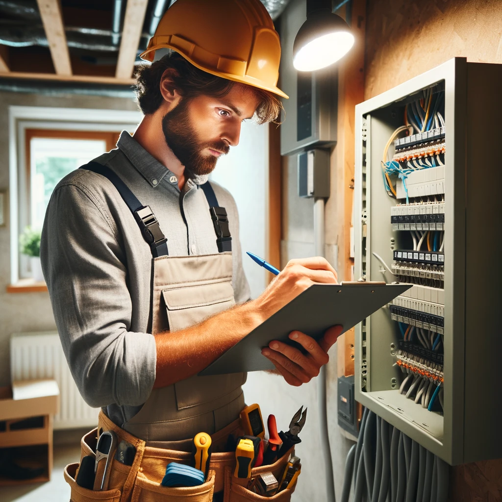 elektricien die inspectie uitvoert